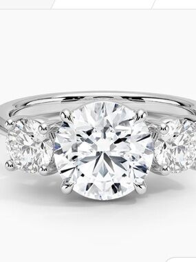 New 7.5ct Three Stone Man Made Diamonds in 925.  Jeweler Made Ring in Box.